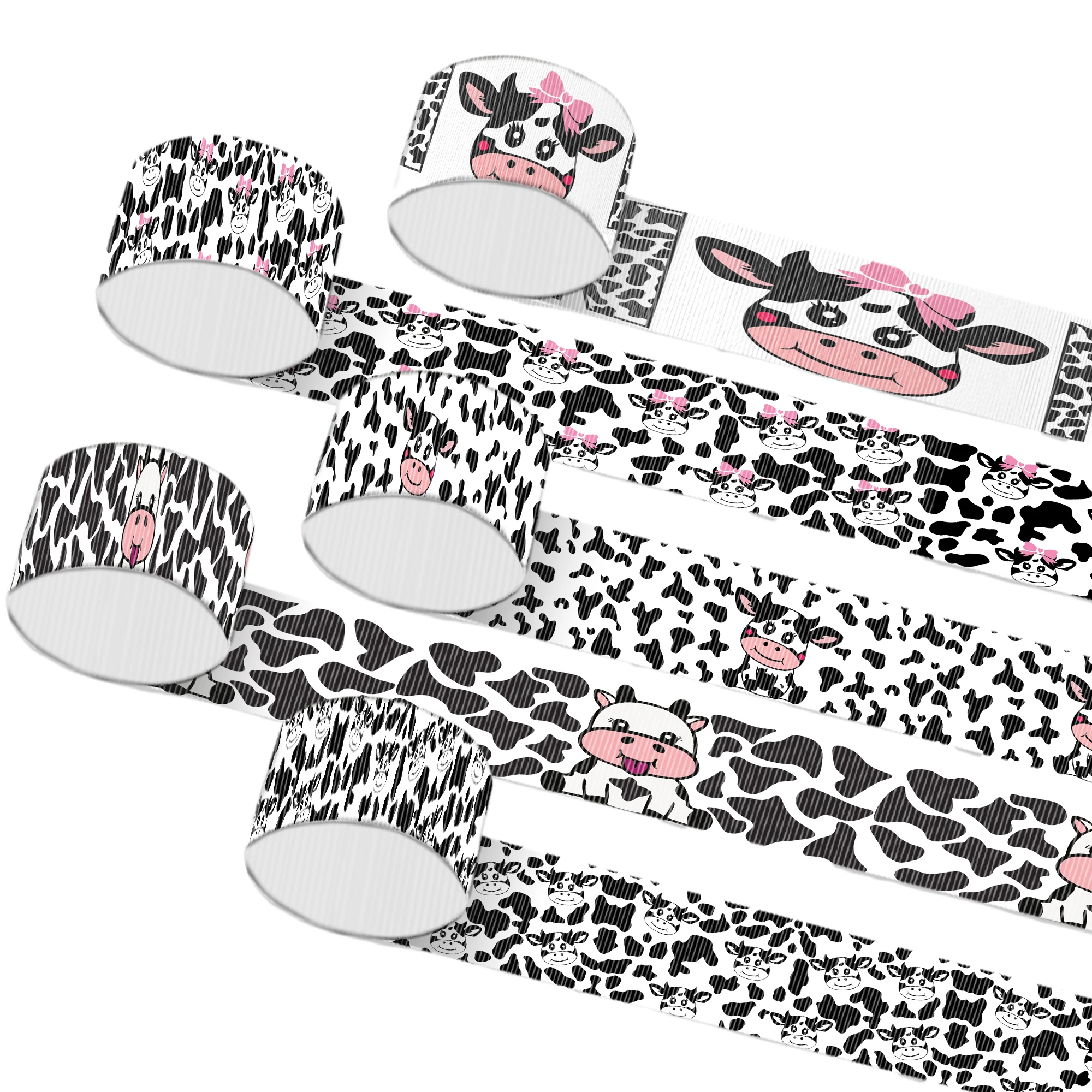 1 Rollo, Cinta de Grosgrain con Estampado de Vaca y Leopardo de 1 Pulgada/25 mm x 5 Yardas/rollo