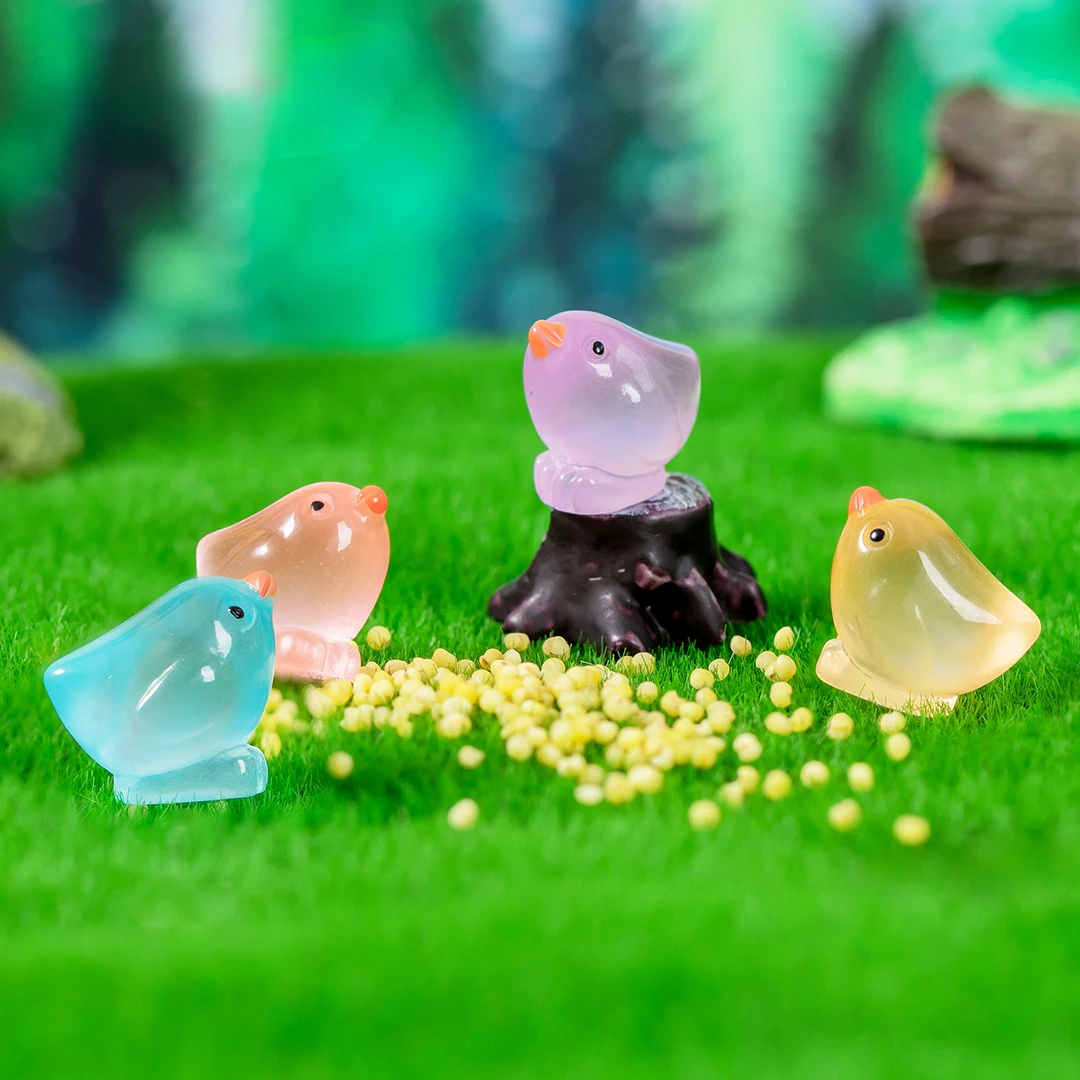 10/20/50PCS Mini Fluorescent Chick Ornament Miniature Figures Tiny Chicks Resin Handicraft Micro Landscape Dollhouse Decoration