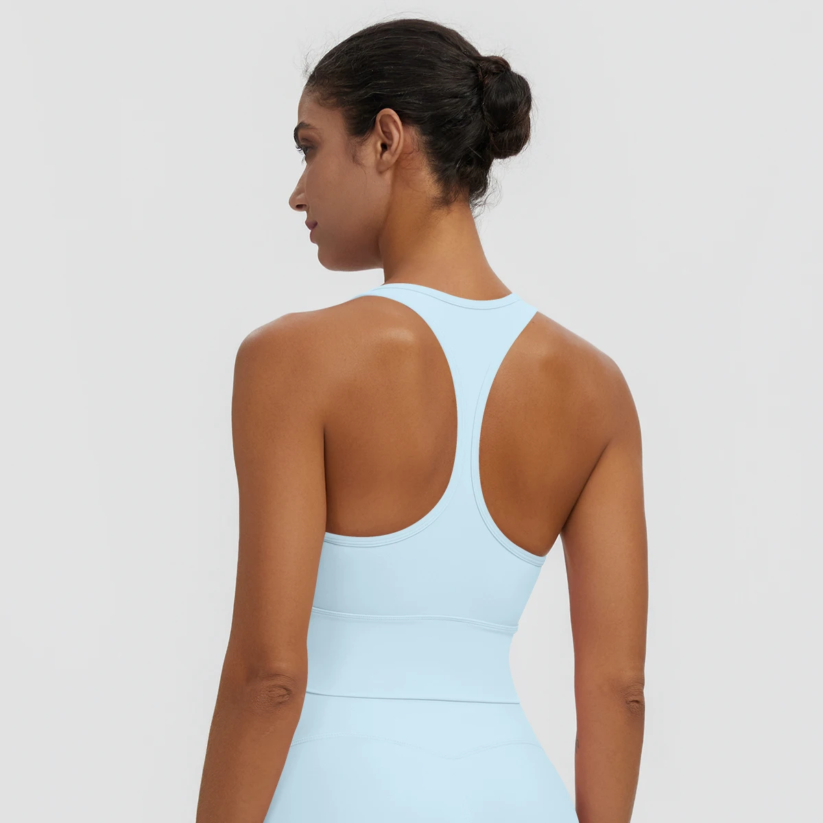 Rooftrellen Damen Einfarbige Yoga-Weste mit Raffung, schönem Rücken, I-förmigem Design, Yoga-Top mit Brustpolster, stoßfestes Workout-Top – Detail 14
