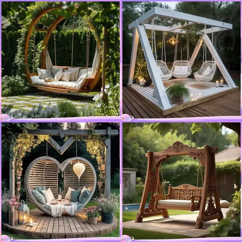 Luxury Outdoor Wooden Swing Bench 3 Seat Weatherproof Patio Garden Hanging Chair Backyard Terrace Park Porch Glider Furniture