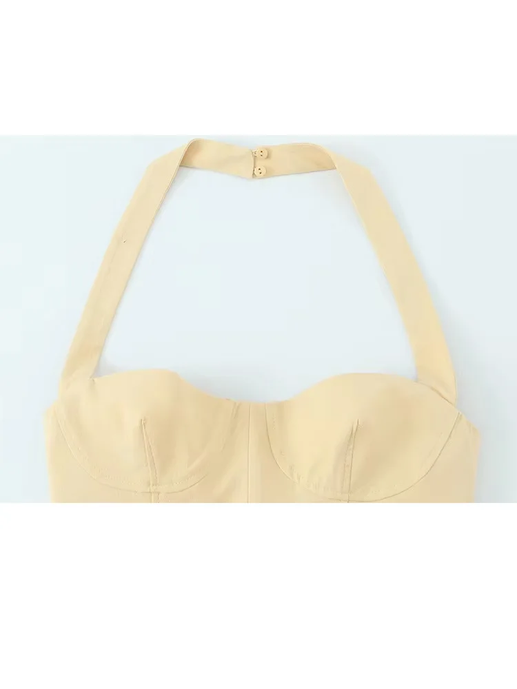 HH Abito da donna nuovo elegante senza maniche con colletto appeso al collo Abito estivo femminile sottile con cerniera posteriore Mini abito solido senza schienale