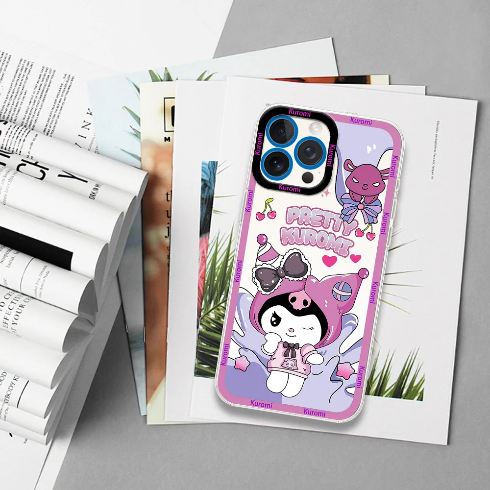 MINISO Cute Kuromi Losto Phone Case for Samsung S24 S23 S22 S21 A55 A54 A35 FE PLUS ULTRA Transparent Bezel Shell