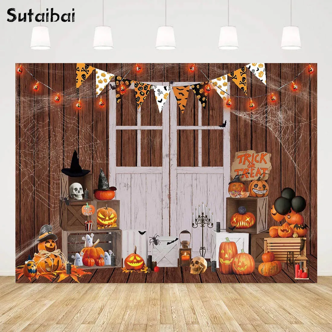 

Halloween Photo Backdrop Trick or Treat Scary Pumpkin Lanterns Kids Birthday Ghost Skeleton Background Hallowmas Horror Party