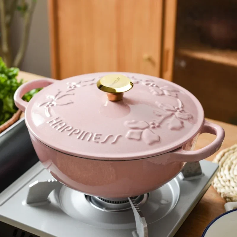 

Kitchen Enamel Pot Cast Iron Household Soup Relief Stew Pan Non Stick Electromagnetic Cooker High Aesthetic Value Cooking