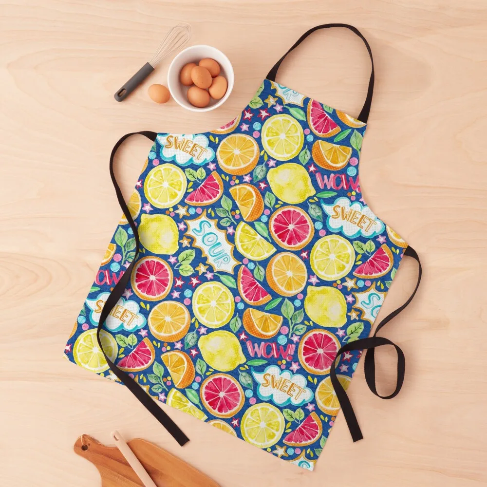 

Sweet and Sour - Citrus Fruit on Royal Blue Apron Kitchen Kitchens Woman Apron