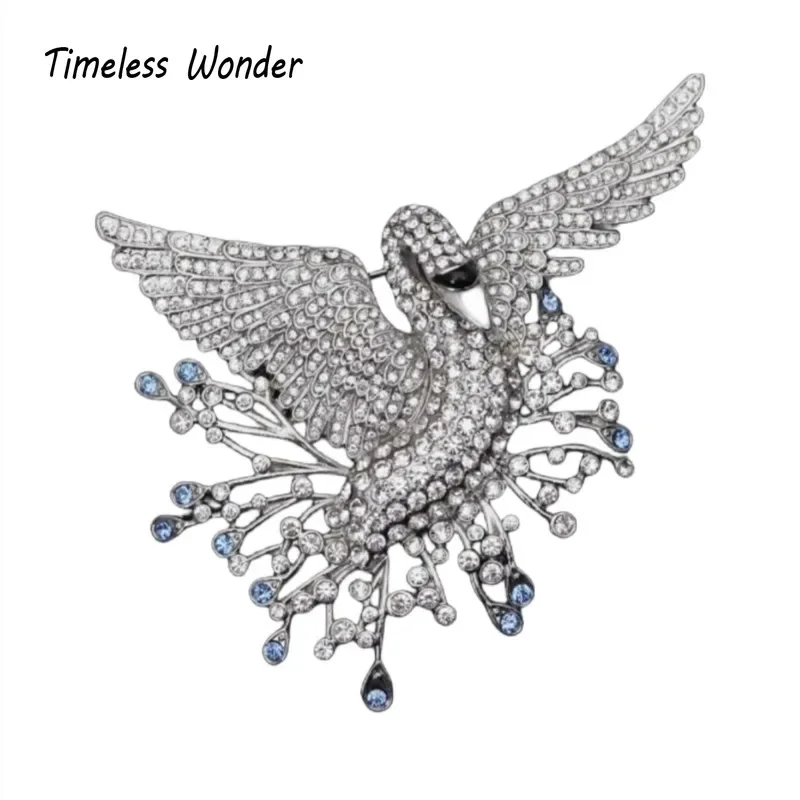 Timeless Wonder Fancy Zircon Flying Swan Brooch Pins for Women Designer Jewelry Runway Top Sweet Gift Rare Broches Cute 3555