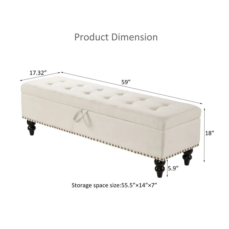 Banco de cama otomano com armazenamento tecido bege no quarto como banco final de cama design contemporâneo fácil montagem multifuncional