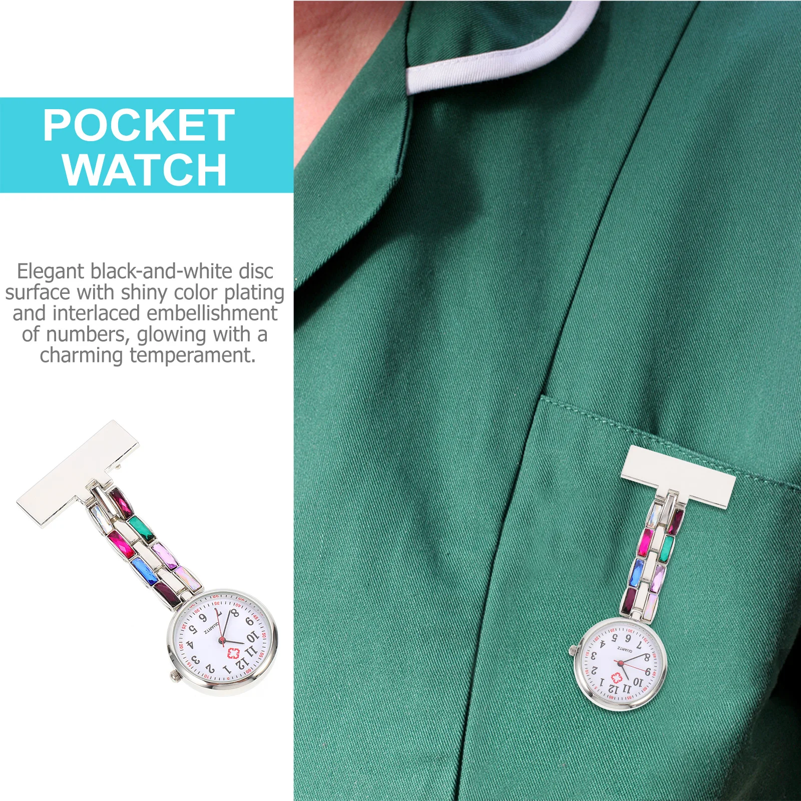 Rhinestone Nurse Hanging Watch Women Mini Quartz Pocket Watch Decorative Fashion Rectangular Timepiece Durable Practical