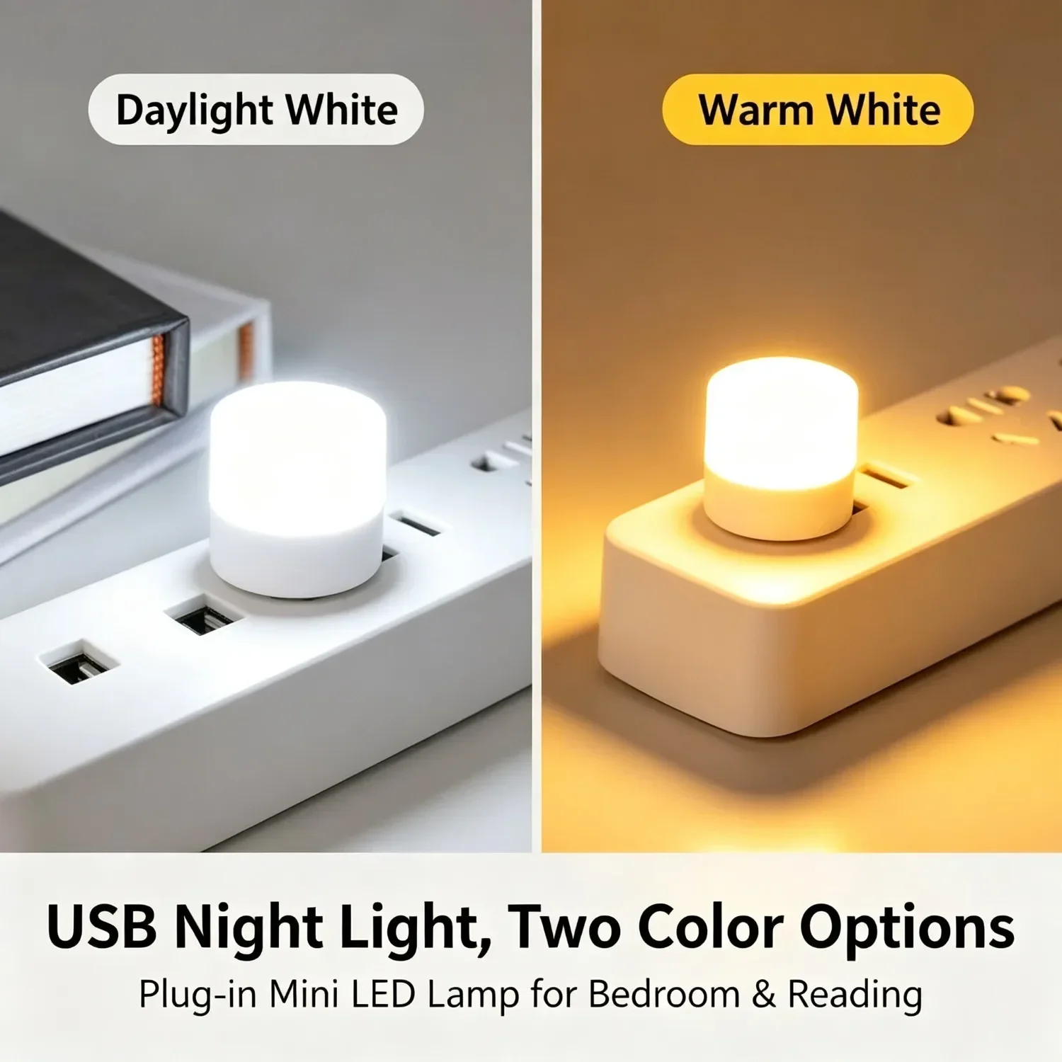 2/4/10/20Pcs USB Night Lights, Mini Portable LED Lamp Plug-in Warm White Eye-Caring Nightlight for Bedroom Nursery Camping