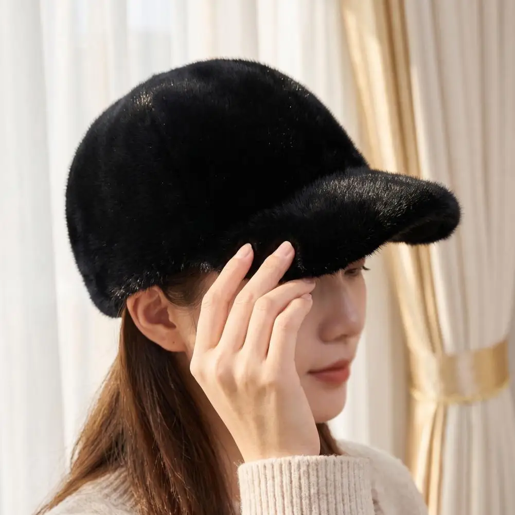 Women's Hat Solid Color Fluffy Faux Fur Baseball Hat Outdoor Women's Luxury Thick Thickened Cap Men Winter Warm Hats