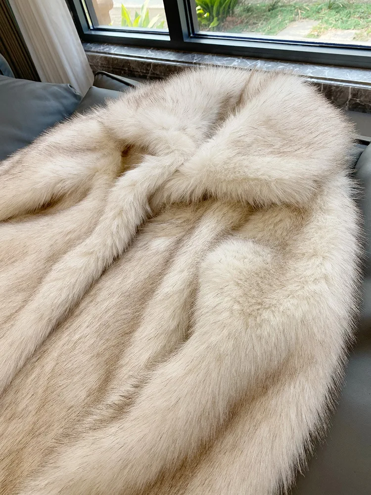 Autumn Winter Thick Coat Warm JacketsLong Faux Fur Coat Women Large Jacket Overcoat White Turn Down Collar Pockets