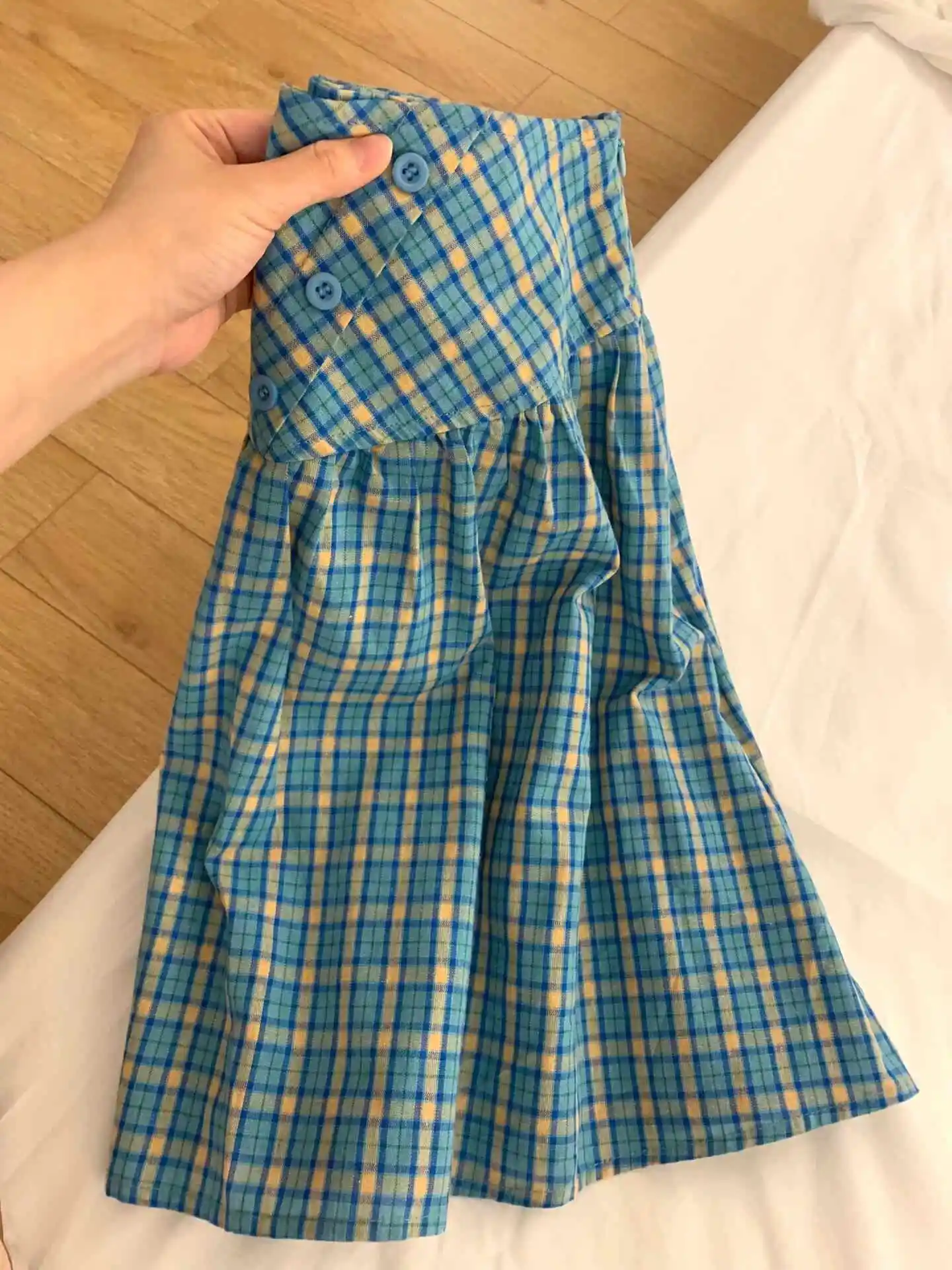 Women Blue Plaid A-line Skirt Vintage Y2k Mori Girl Mini Skirt Harajuku 90s Aesthetic Short Skirts Fashion 2000s Clothes Summer