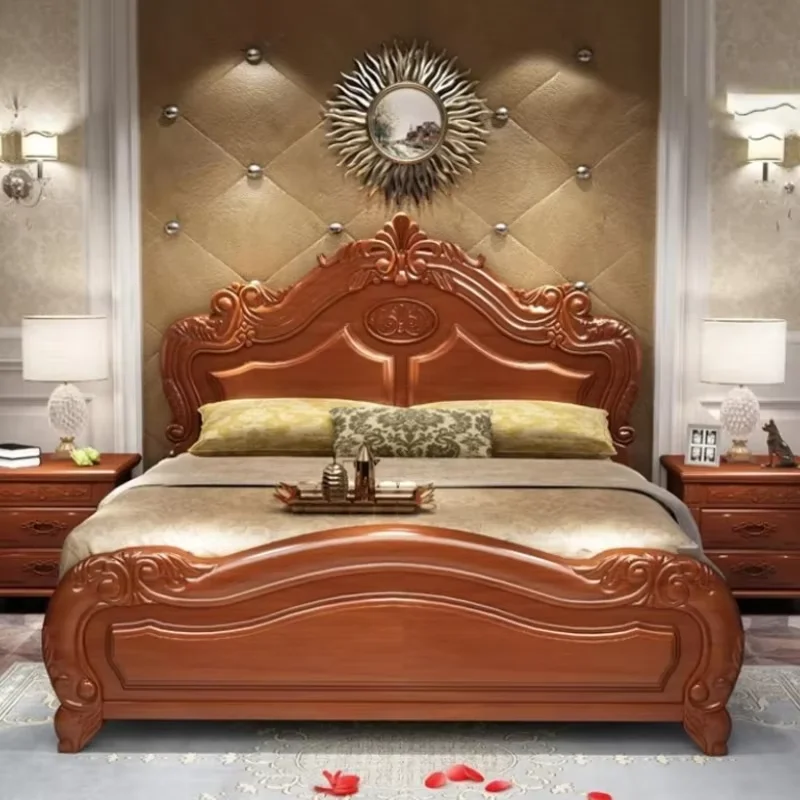 King Large Bed Frame Designer Royal Wooden Modern Bed Frame Bedding European Style Muebles Para Dormitorio Nordic Furniture