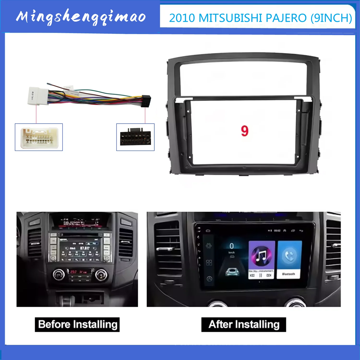 

2 Din 9 Inch Car Radio Installation DVD GPS Mp5 ABS PC Plastic Fascia Plane Frame for Mitsubishi Pajero 2004-2016 Dash Kit