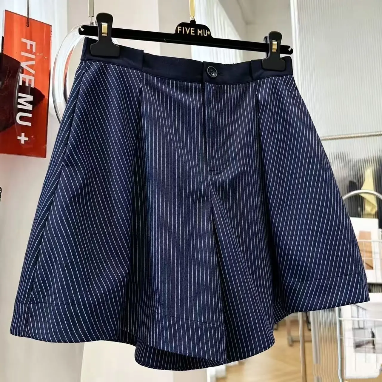 

2026 Summer New Women Clothing Casual Korean Striped High Waist Shorts Female All-match Patchwork Elastic Waist Trousers Women