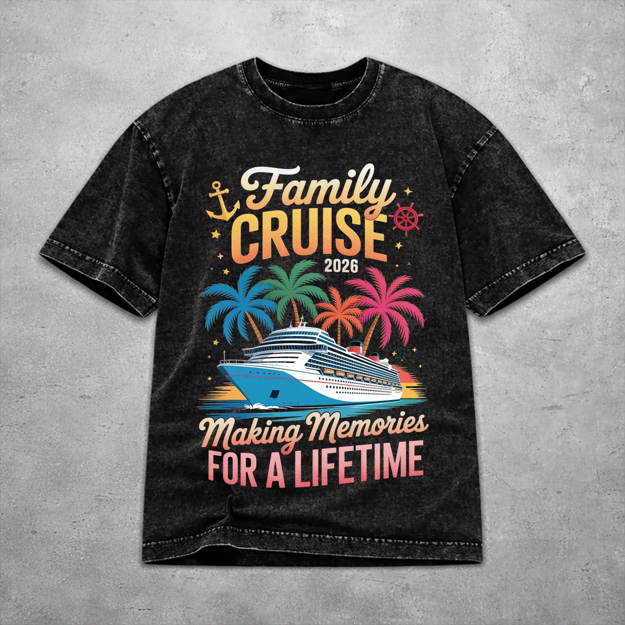 Family Cruise 2026  Washed T Shirt Novelty Harajuku for Men Women Making Memories Together Hiphop Tee T-Shirts 100% Cotton