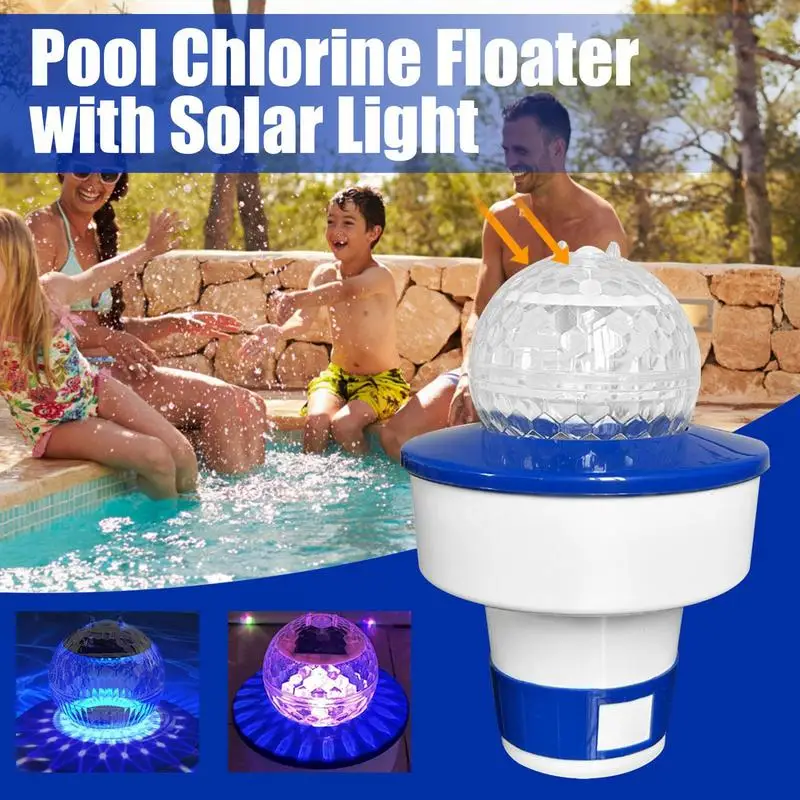 Floating Pool Chlorine Dispenser With Solar Light Tablets Floater Clean/Clear Water Pool Chlorine Dispenser For Swimming Pool