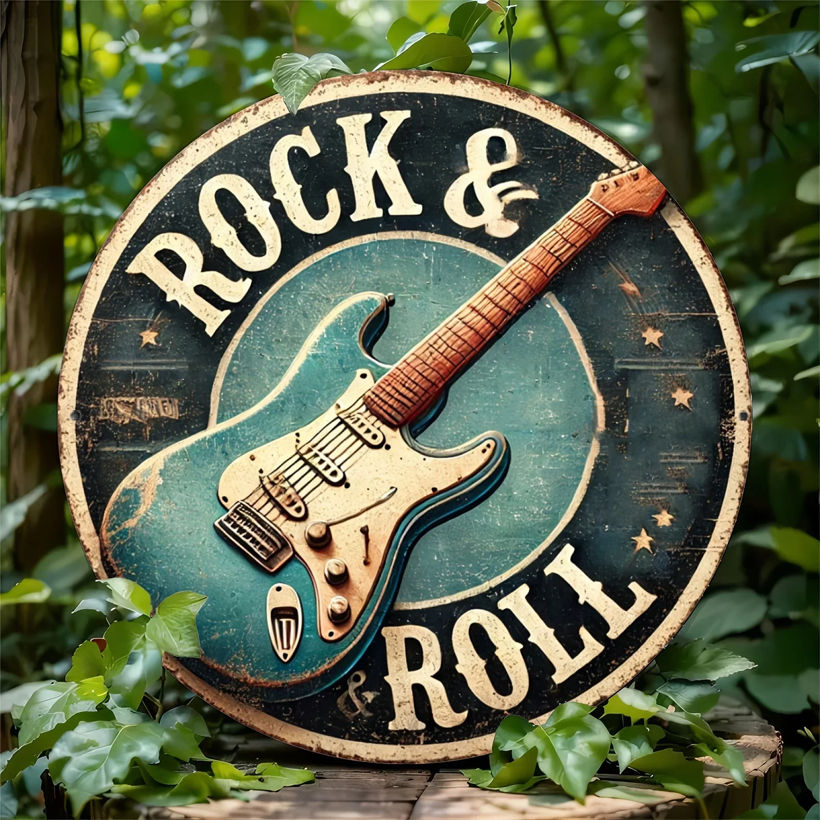 لافتة قصدير معدنية من الألومنيوم تحت عنوان جيتار روك آند رول، ديكور فني جداري منقوش بالرقائق المعدنية - للمكتب المنزلي - مثالية لغرفة المعيشة والبار #1