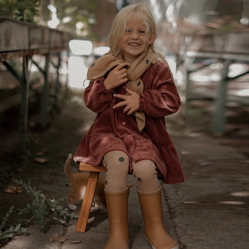 Autumn Retro Corduroy Buttons Up Long-Sleeved Dress For Girls 2026 New Children's Casual Loose Ruffled Princess Dresses TZ357