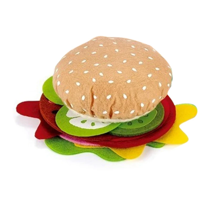 28PCS Felt Food Burger Sandwich Food Set Children Pretend To Play Food Sandwich Toys Children's Kitchen