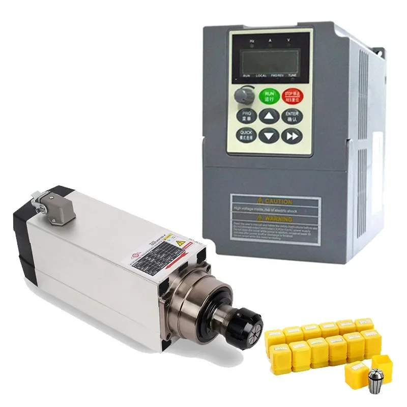 220V 1.5KW Square Spindle Motor Air Cooled 4Bearings +1.5kw VFD inverter + ER20 Collet kit for CNC Engraving machine Router