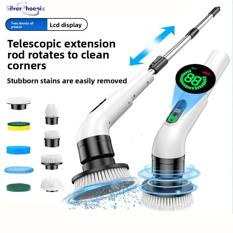 

Электрическая щетка для чистки с 2 шестернями, электрический вращающийся скребок для пола, беспроводной, беспроводной, регулировка на 360 градусов, удлинительная ручка, инструменты для домашней уборки