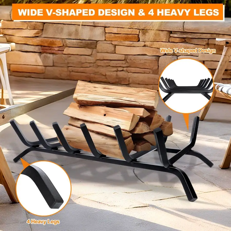 صر، حامل سجل الموقد، رف حرق سجل الحديد الزهر الصلب عالي التحمل مقاس 21 بوصة لملحقات الموقد الداخلية والخارج #5