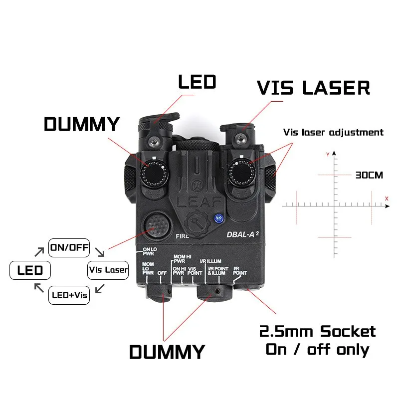 WADSN DBAL-A2 Red Green Blue Dot Laser White LED Weapon Light Tactical DBAL A2 Hunting Zeroing Flashlight Lasers No IR 20MM Rail