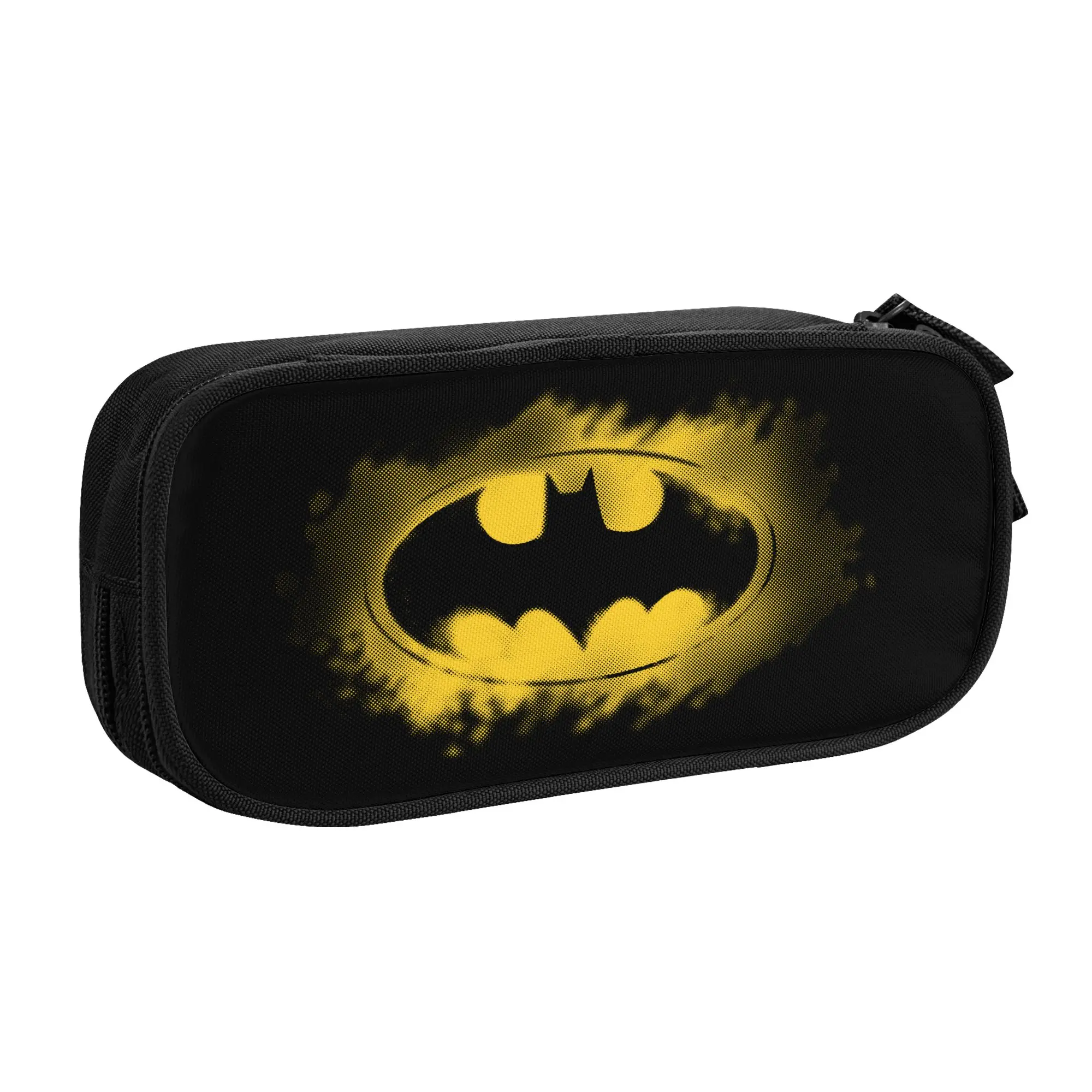 Estuche para lápices con logotipo del símbolo de Batman, bonita caja para bolígrafos, bolsa para niños, gran capacidad, estuches para lápices con cremallera para estudiantes y escuela