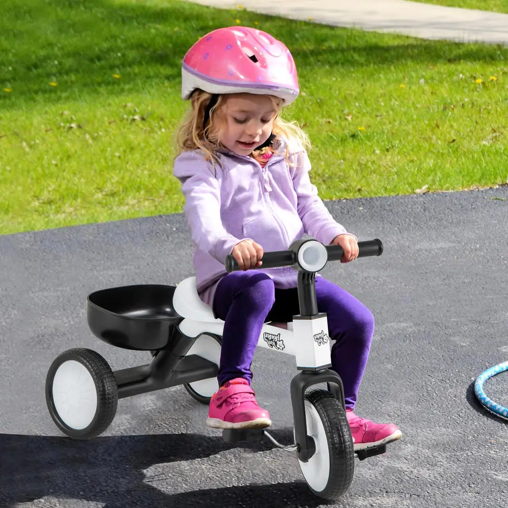 Toddler Convertible Trike With 86° Limited Steering Angle And Carbon Steel Frame-White