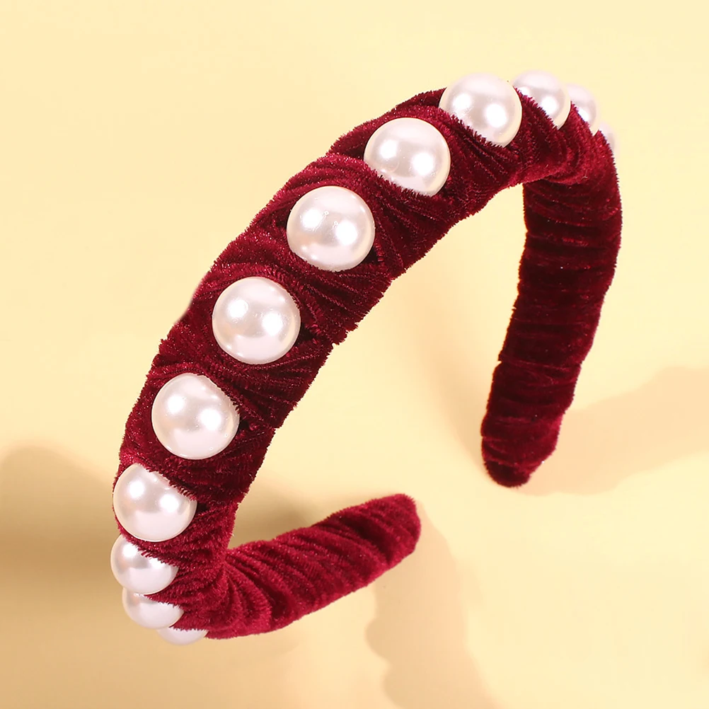 

Gold Velvet Hair Bands Headdress Beads Pearl Fashion Headbands for Women Elegant Lightweight Accessories Simple Design Coffee