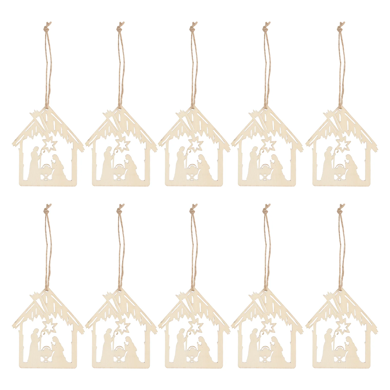 

20 Pcs Number Pendant Baby The Birth of Jesus Pattern Wood Shape Cutout Home Festival