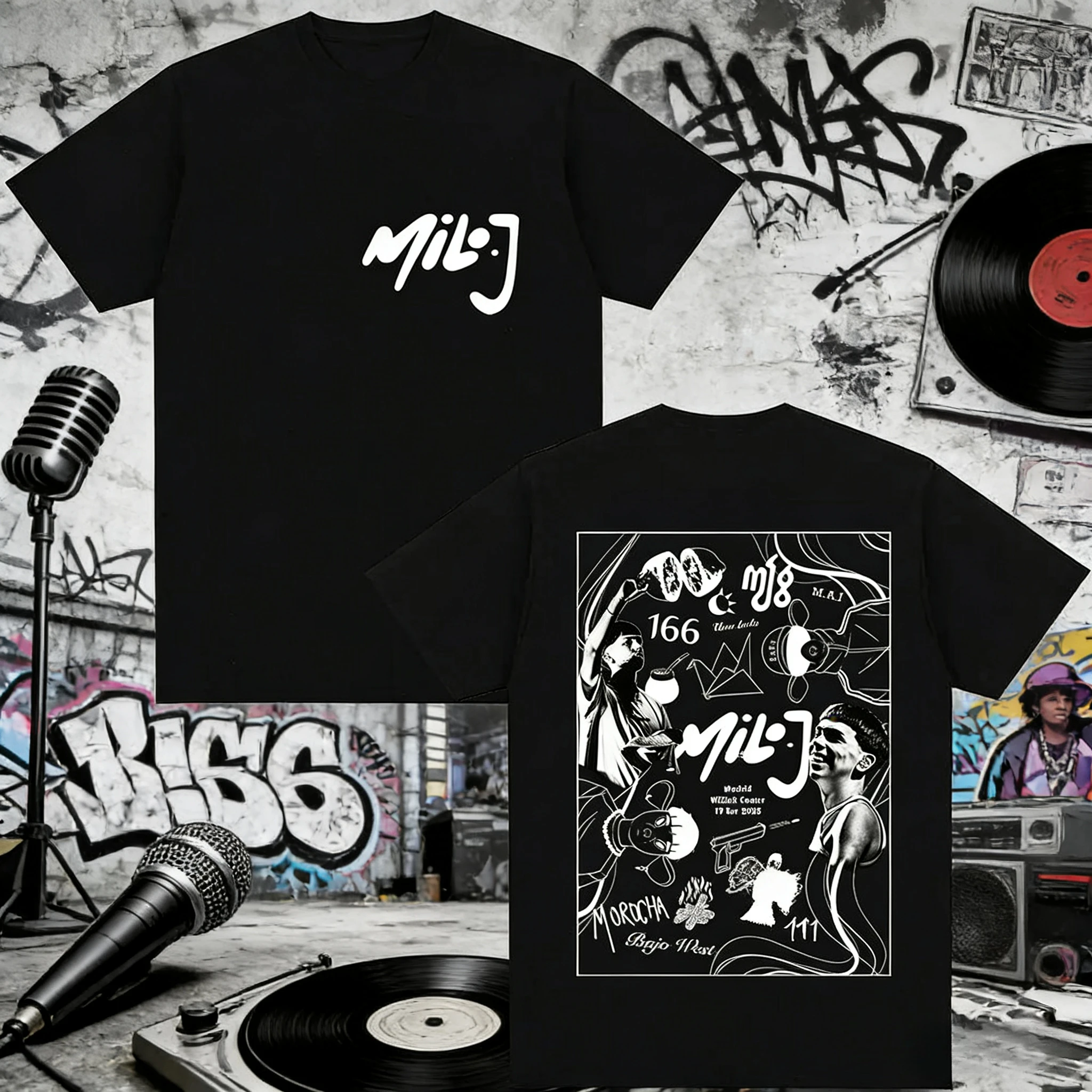 Camiseta con estampado de rapero Milo J Madrid Wizink Canter Tour para hombre, camisa informal holgada de manga corta de algodón Retro de Hip-hop, verano 2025