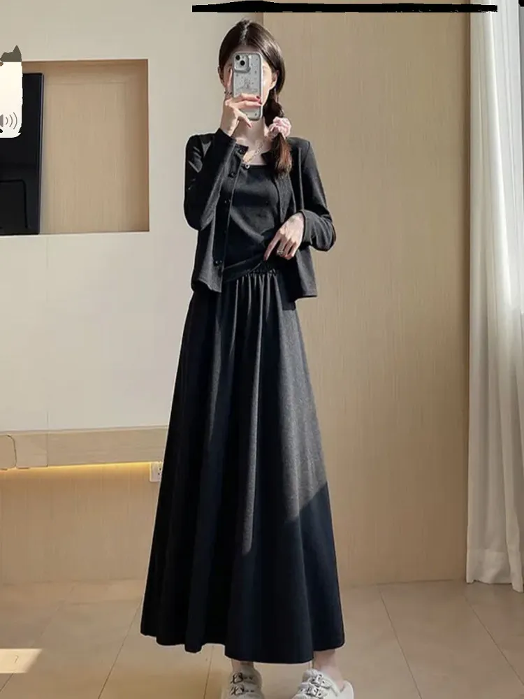 

Модный комплект из трех предметов: женские брюки-палаццо, жилет, утягивающая юбка, кардиган с длинным рукавом в повседневном стиле для ранней осени