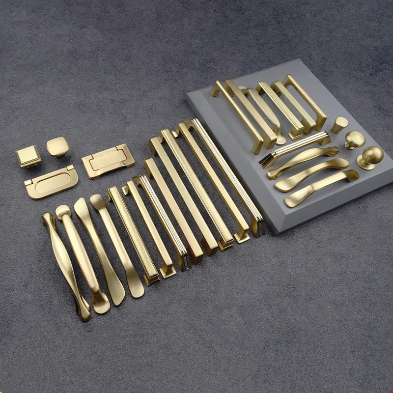 Gold Furniture Handles Aluminum Kitchen Pulls Wardrobe Cabinet Drawer Knobs Dresser Cupboard Hardware For Home