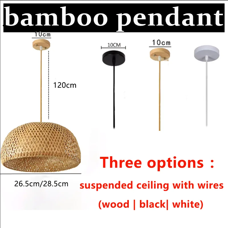 

Handwoven Bamboo Rattan Weave Pendant Light Natural Wicker Chandelier with 3 Color Options Black/White/Wood Cord E27