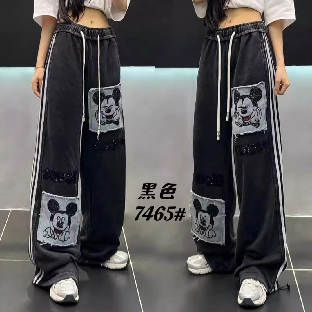 

Original Design Cartoon Casual Pants 2025 Autumn New Fashionable Loose Balck Pants for Women Draped Straight Wide-Leg Pants