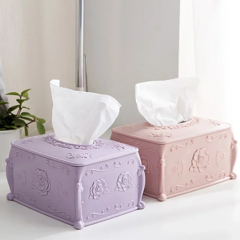 

Elegant Rose Embossed Tissue Box Holder - Decorative Paper Towel Container for Home Living Room Office Desk Tabletop Decor