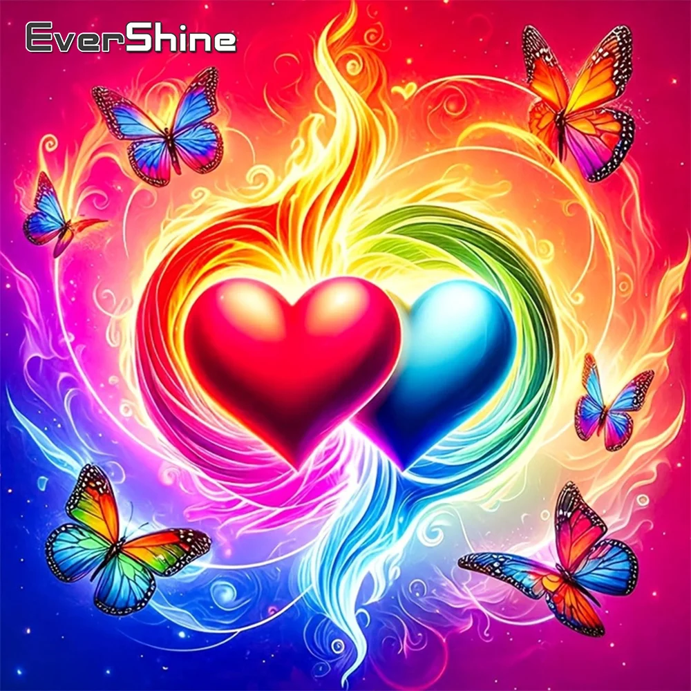 Evershine 5D-Diamant-Stickerei zum Selbermachen, Landschaftsmalerei, Liebesherzmuster für Erwachsene, Anfänger, Mosaik, Schmetterling, einzigartiges Geschenk