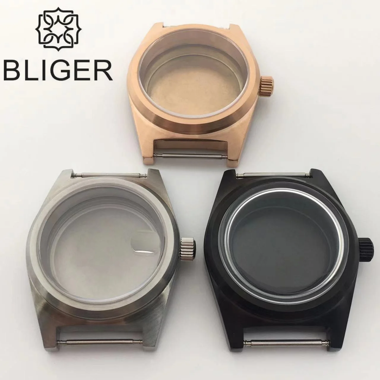 

BLIGER 38mm Silver Watch Case Sapphire Glass Flat Glass Dome Coated Glass Fit NH35 NH36 PT5000 Movement