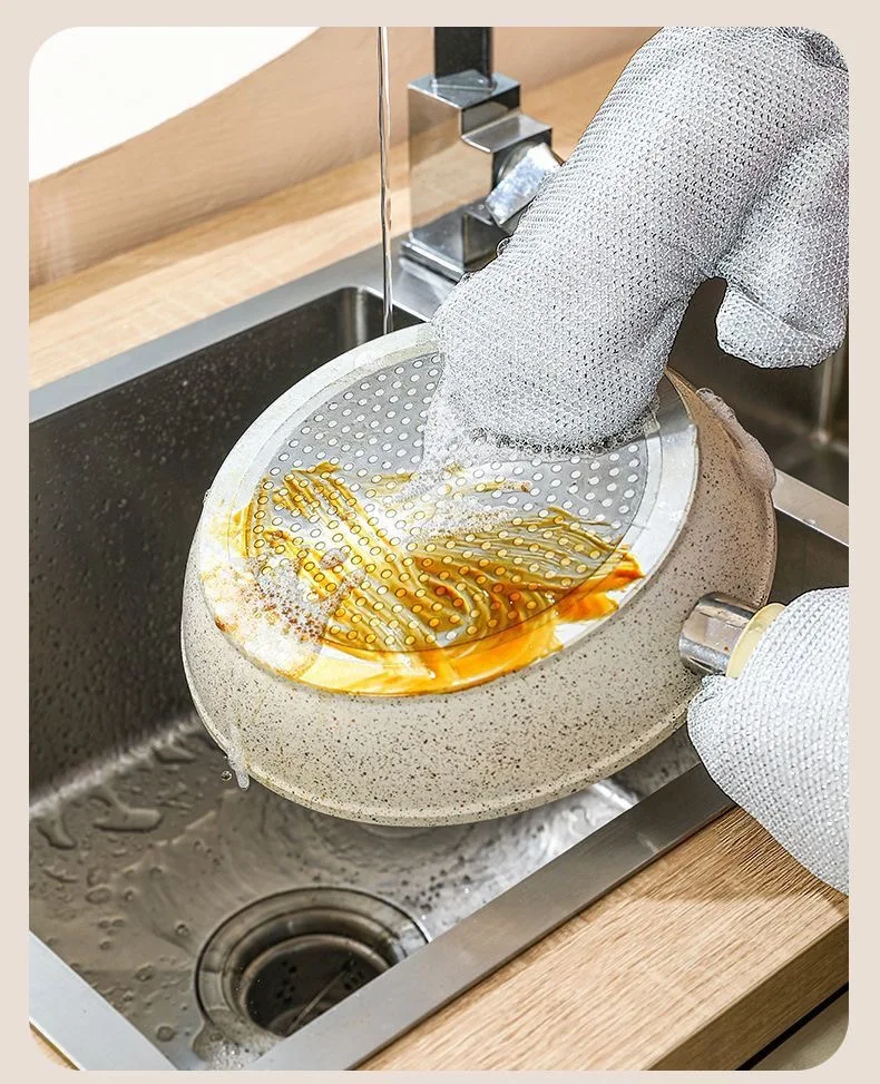 Extended Silver Wire Household Cleaning Gloves, All-in-One Dishwashing Tool, Waterproof Oil-free Non-slip Hand Guard