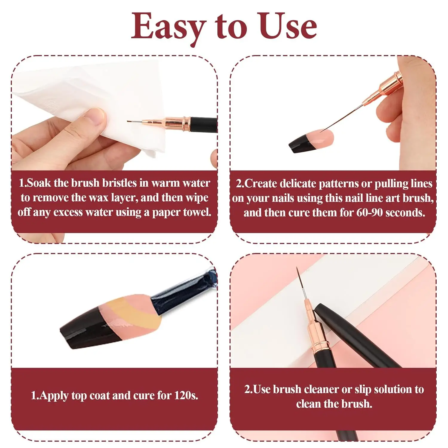 Zestaw 5 pędzli do zdobienia paznokci, pędzle do żelu UV, zestaw do francuskiego manicure, pędzle do linii, malowania, rysowania kwiatów, narzędzie do manicure