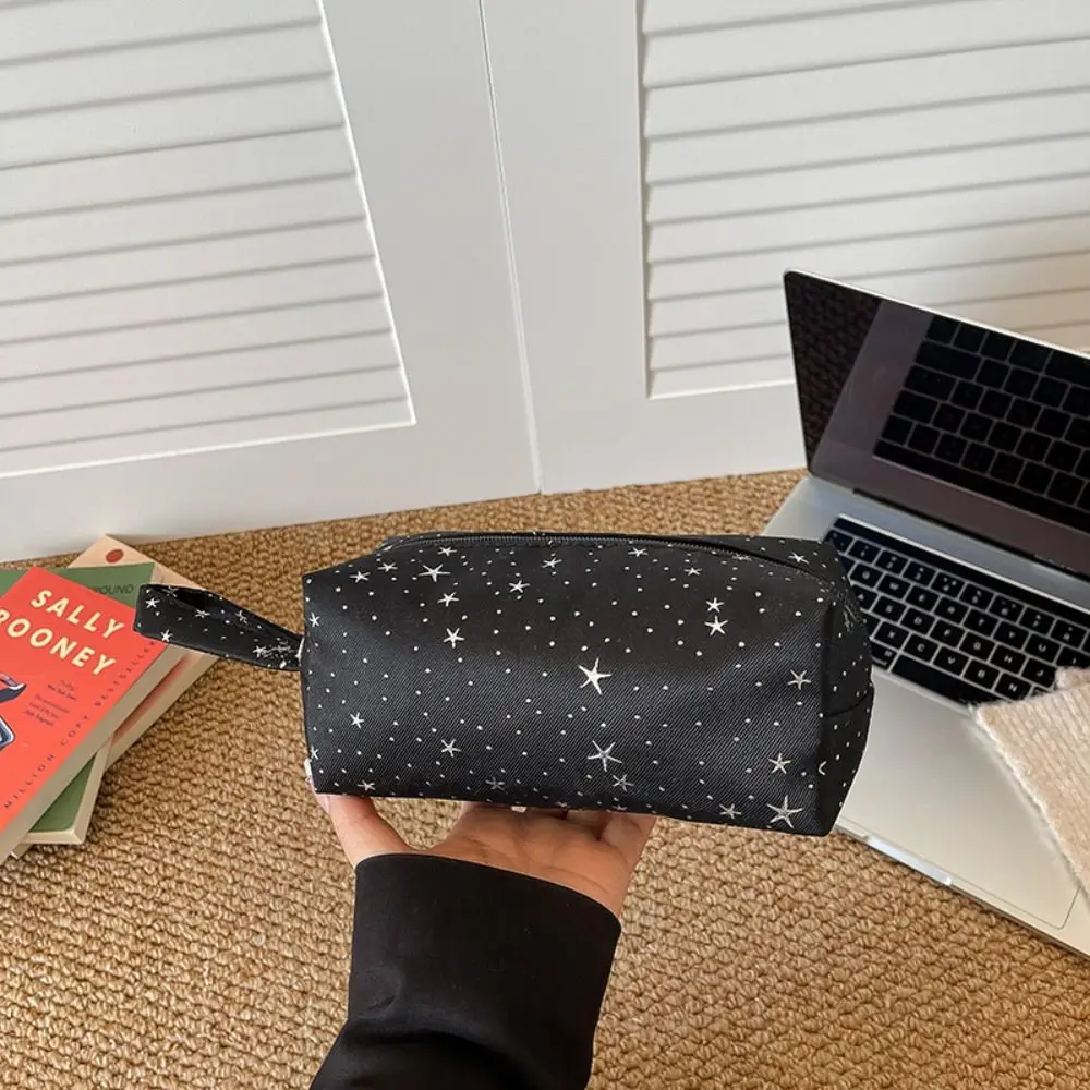 New Large Capacity Pen Bag Zipper Polka Dot Star Print Cosmetic Bag Handbag Multi-function Stationery Bag School Supplies
