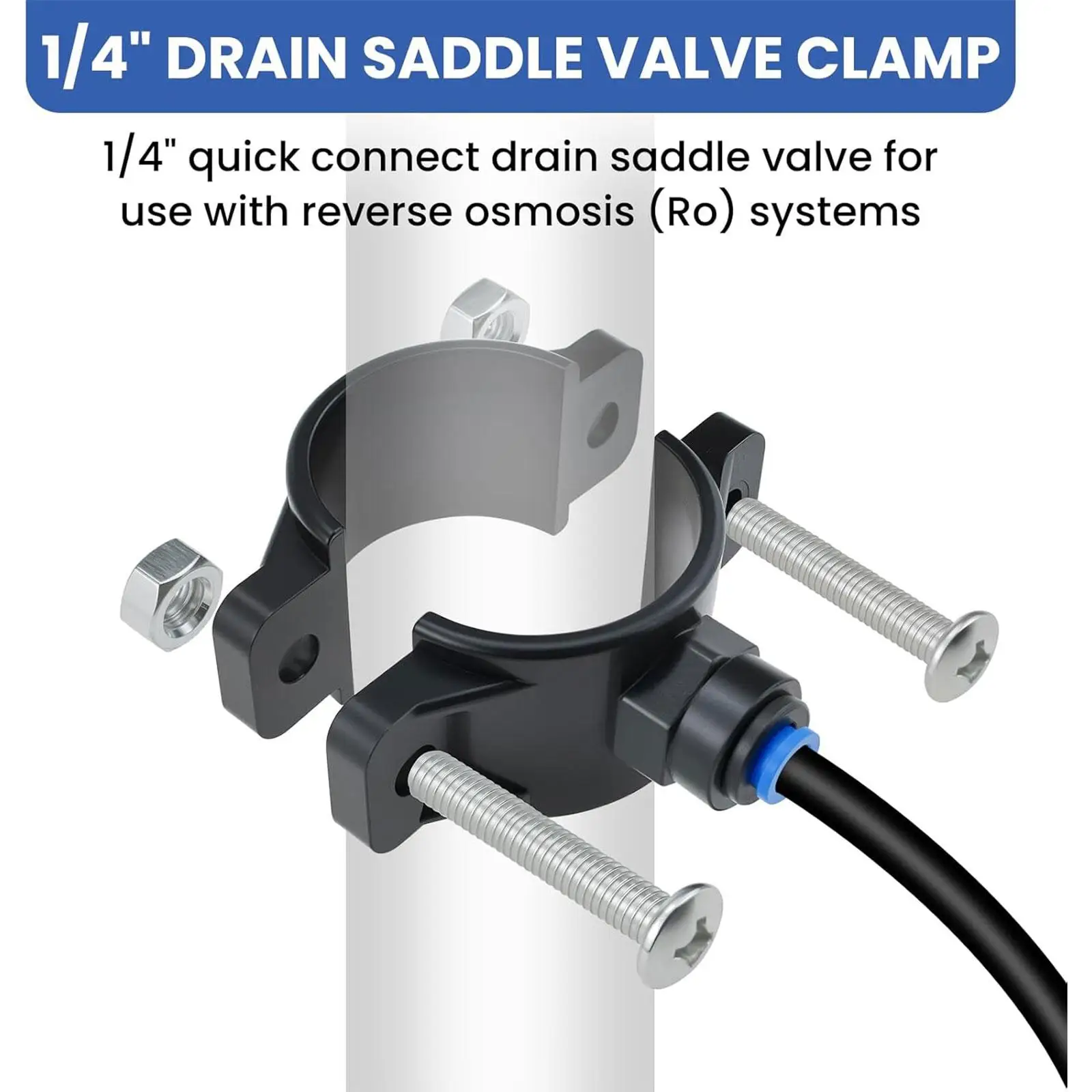 Tube Drain Clamp for Reverse Osmosis System Waste Water Line Quick Connect Saddle Clip Adjustable Universal Fit Under Sink