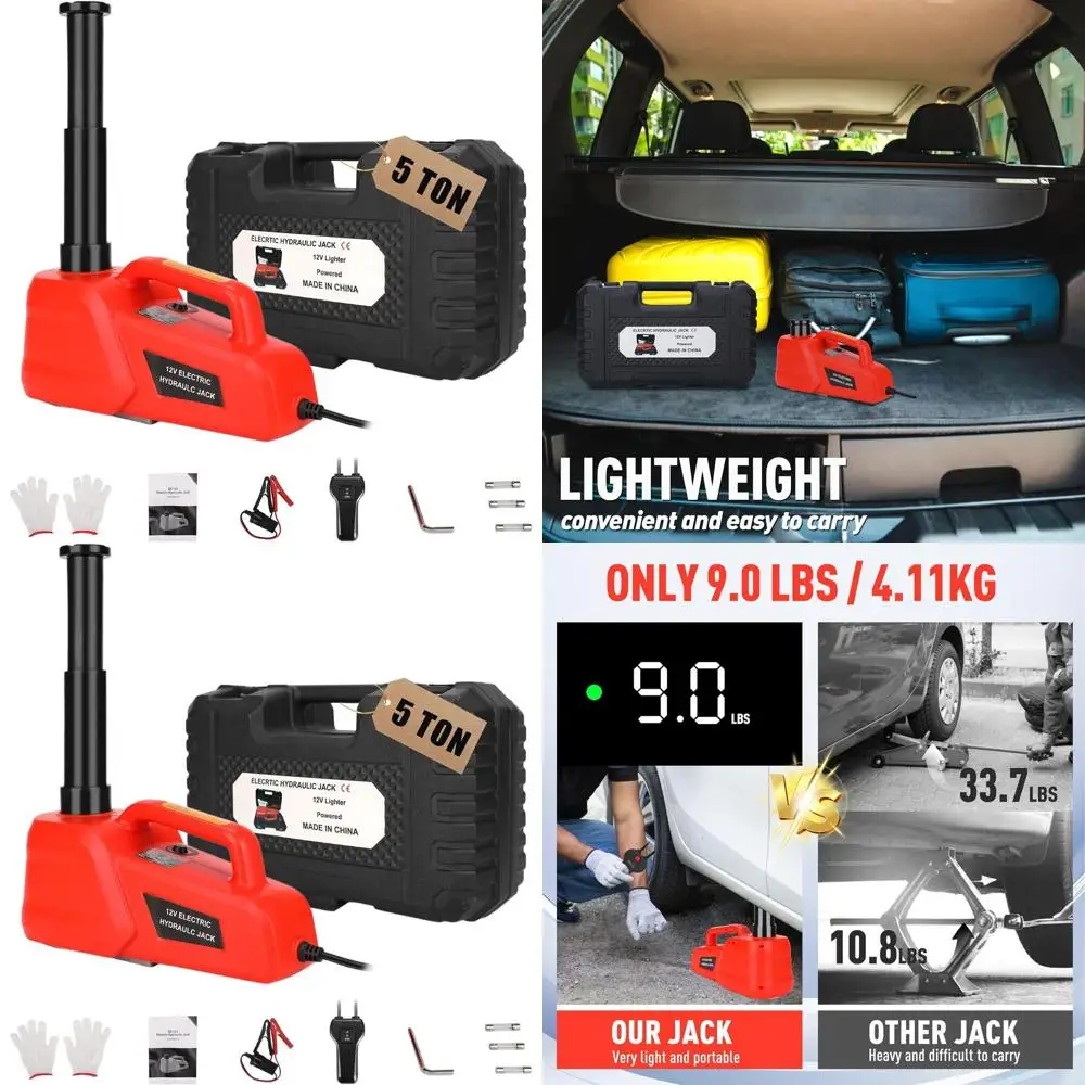 

12 В портативный 5-тонный электрический гидравлический автомобильный домкрат для ремонта внедорожников, седанов и грузовиков, диапазон подъема 17,7 дюймов, легкий вес для хранения