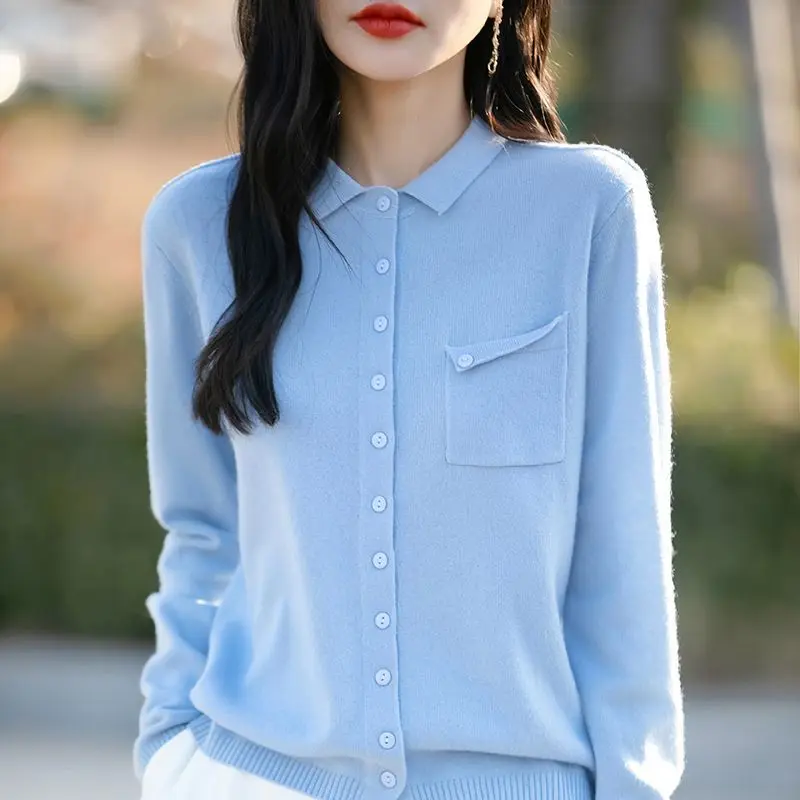 

Fashionable New Autumn and Winter POLO Neck Long Sleeve Versatile Knitted Loose Jacket Cardigan