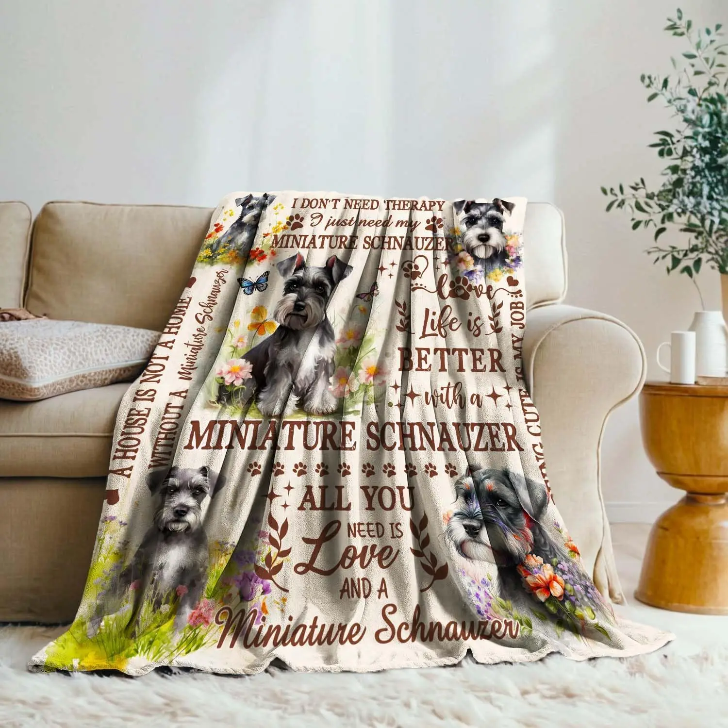 Miniature Schnauzer Blanket for Womens,Miniature Schnauzer Flannel Throw