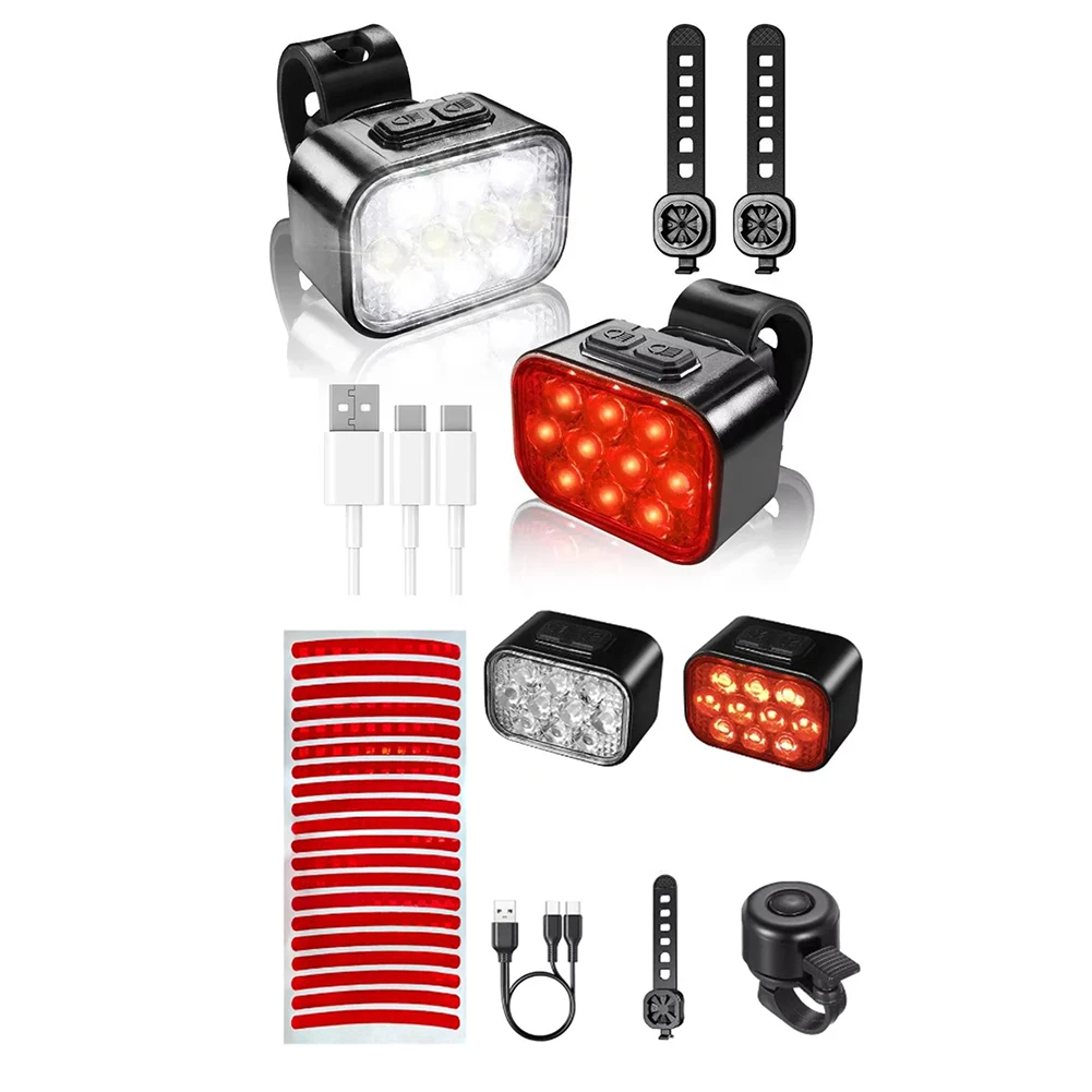 

LED Bike Handlebar Flashlight USB Rechargeable High Brightness Bike Headlight Waterproof Rear Light Safety Warning Taillight