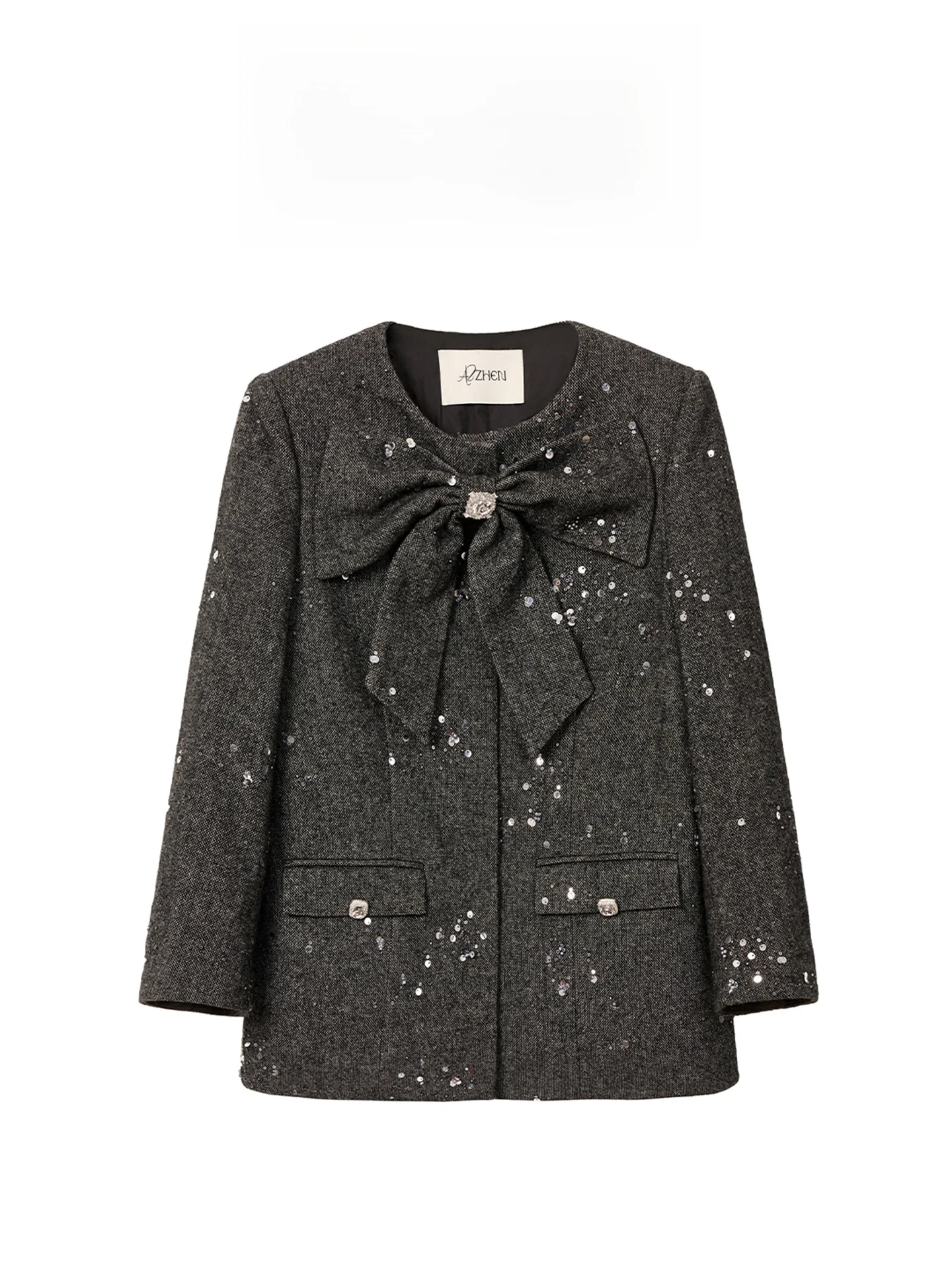 

Комплект из двух предметов AZZHEN: шерстяное пальто с бисером и узлами, а также юбка. Элегантное пальто с длинными рукавами.