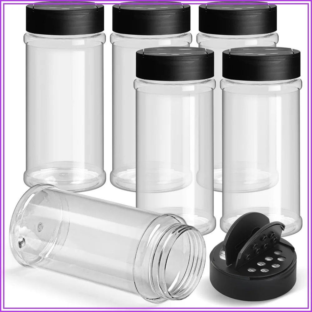 16 oz Plastic Spice Jars 6 Pack with Shaker Lids for Seasonings Herbs Powders Glitters